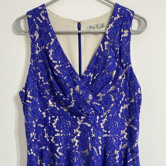Eliza J Dresses & Skirts - Eliza J Dress Women's 8 Blue Beige Floral Lace Overlay Fit Flare